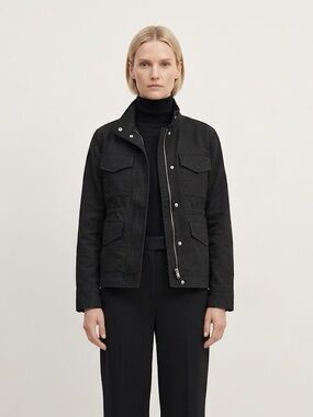 Everlane Black Canvas Modern Utility Jacket Zipper Pockets size XS Boxy Capsule